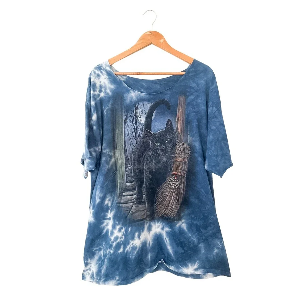 Vintage The Mountain Black Cat Witchy Off Shoulder Cut Neck Graphic Tee 2XL